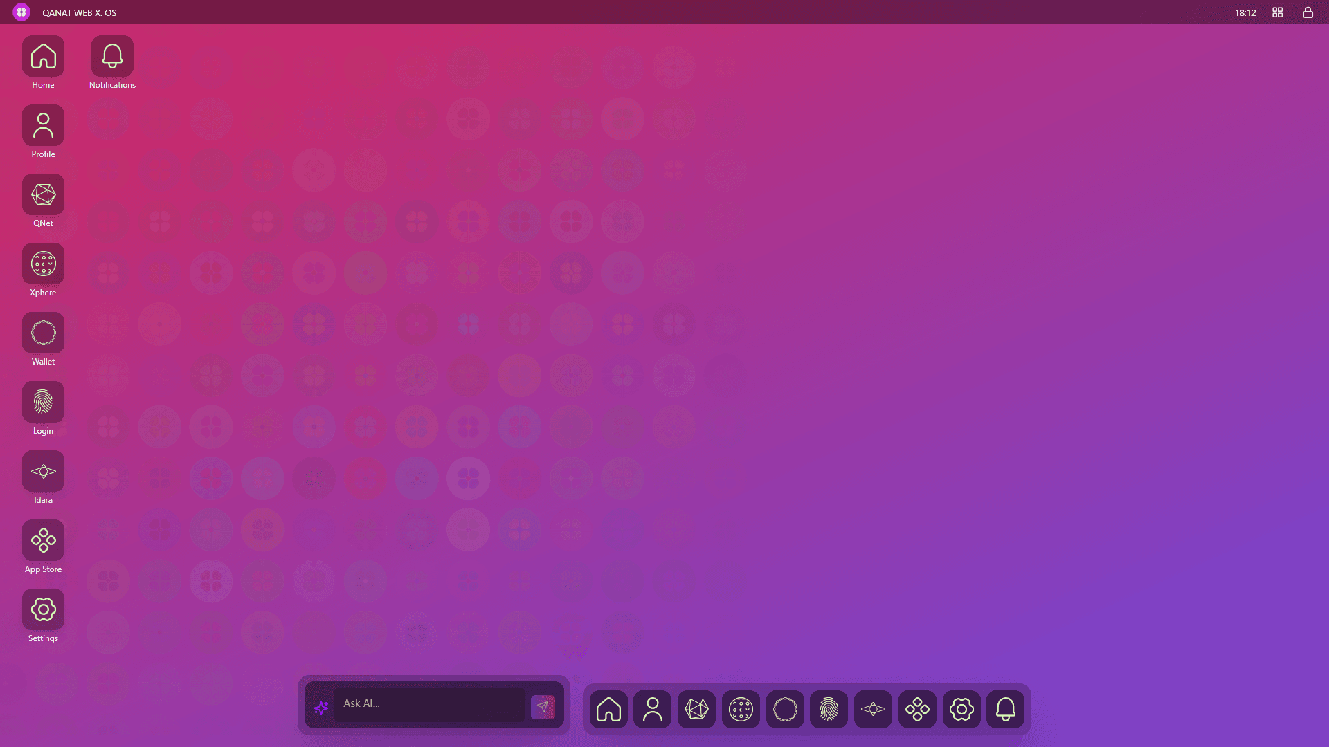 WEB X. OS desktop showing QNet network visualization, Xphere file manager, and QNT Wallet WEB X. OS desktop showing QNet network visualization, Xphere file manager, and QNT Wallet